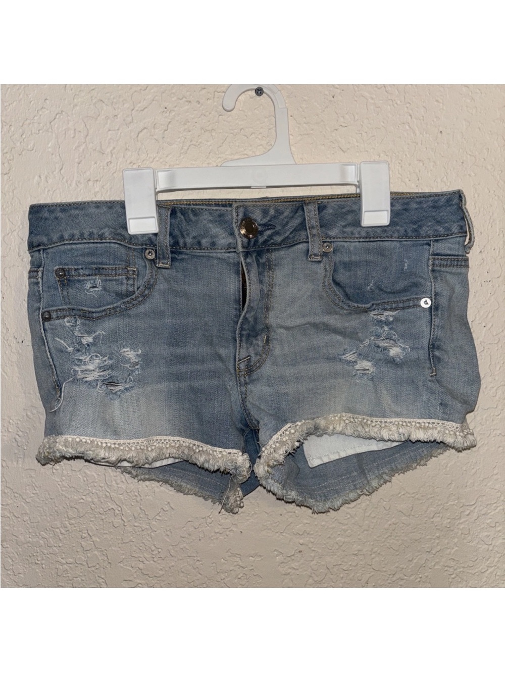 American Eagle Outfitters Light Blue Distressed Denim Shorts